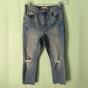 Madewell womens jeans denim high rise slim boy jean size 27 distressed